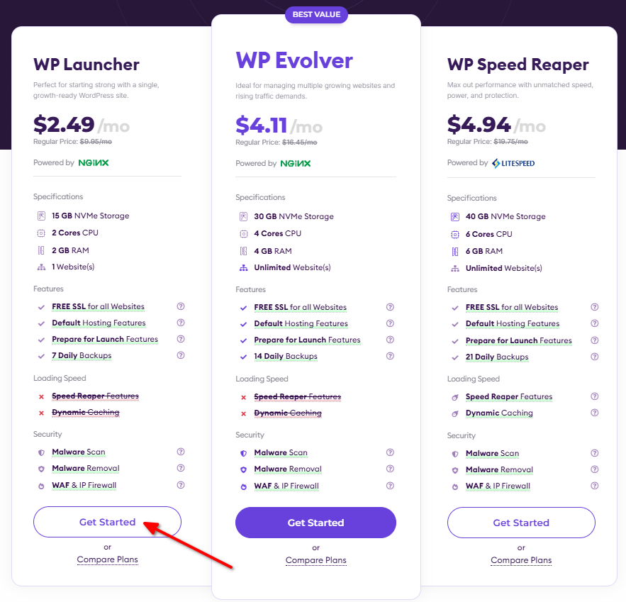 Select HostArmada Website Hosting Plan