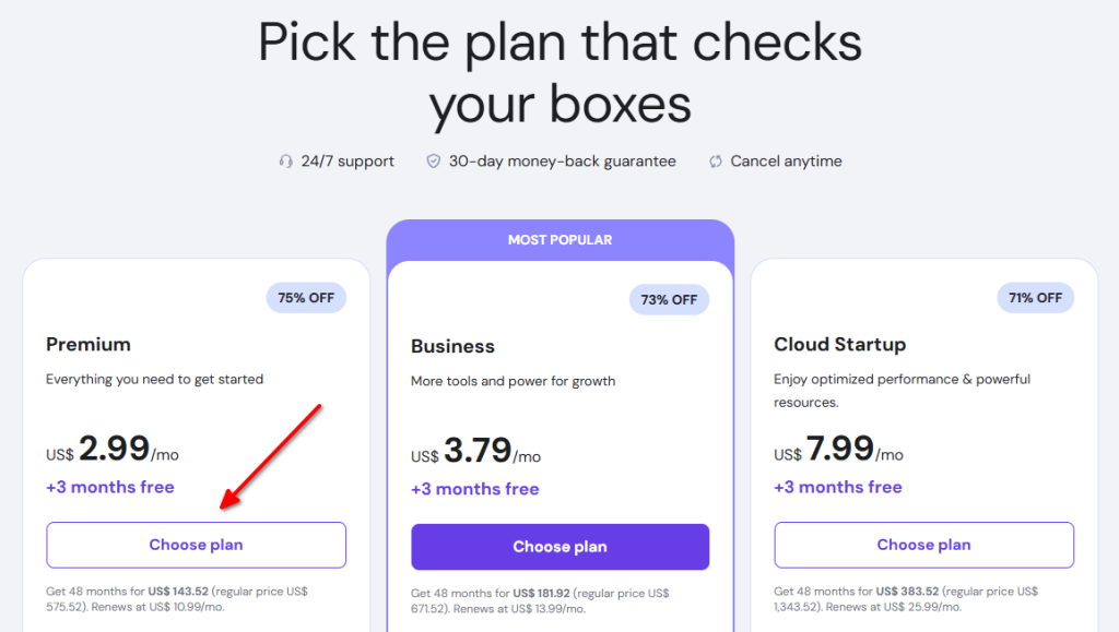 Select Hostinger Plan