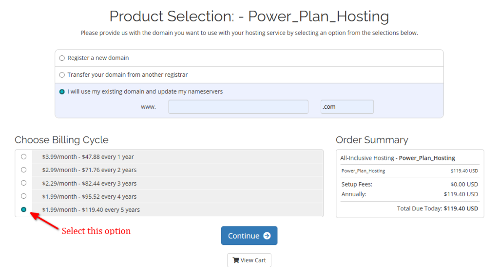 Select WebHostingPad Plan Term