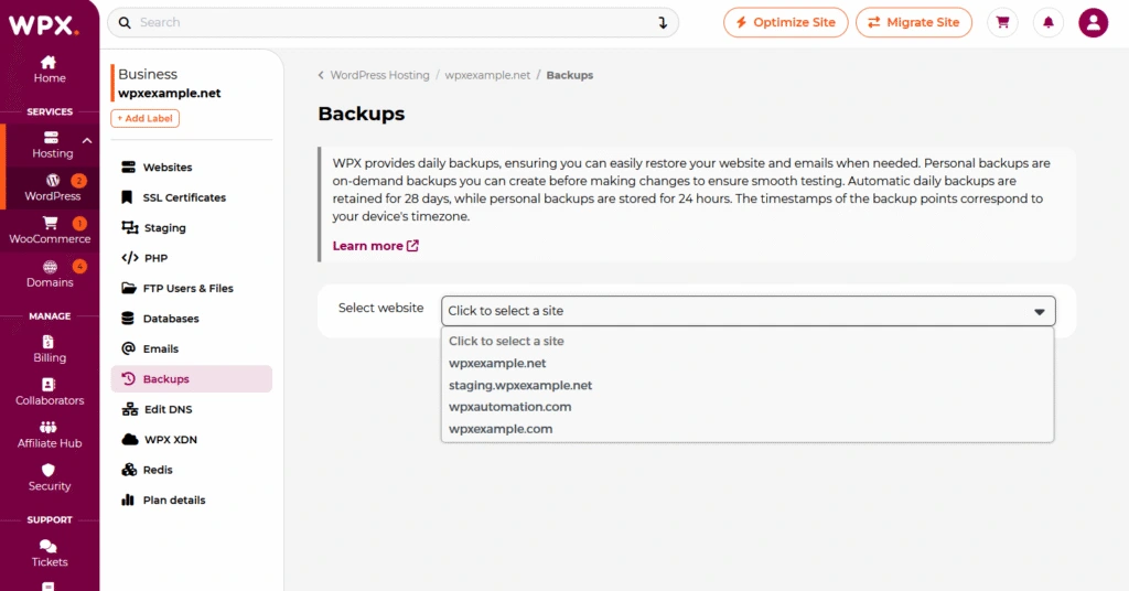 WPX Daily Backups